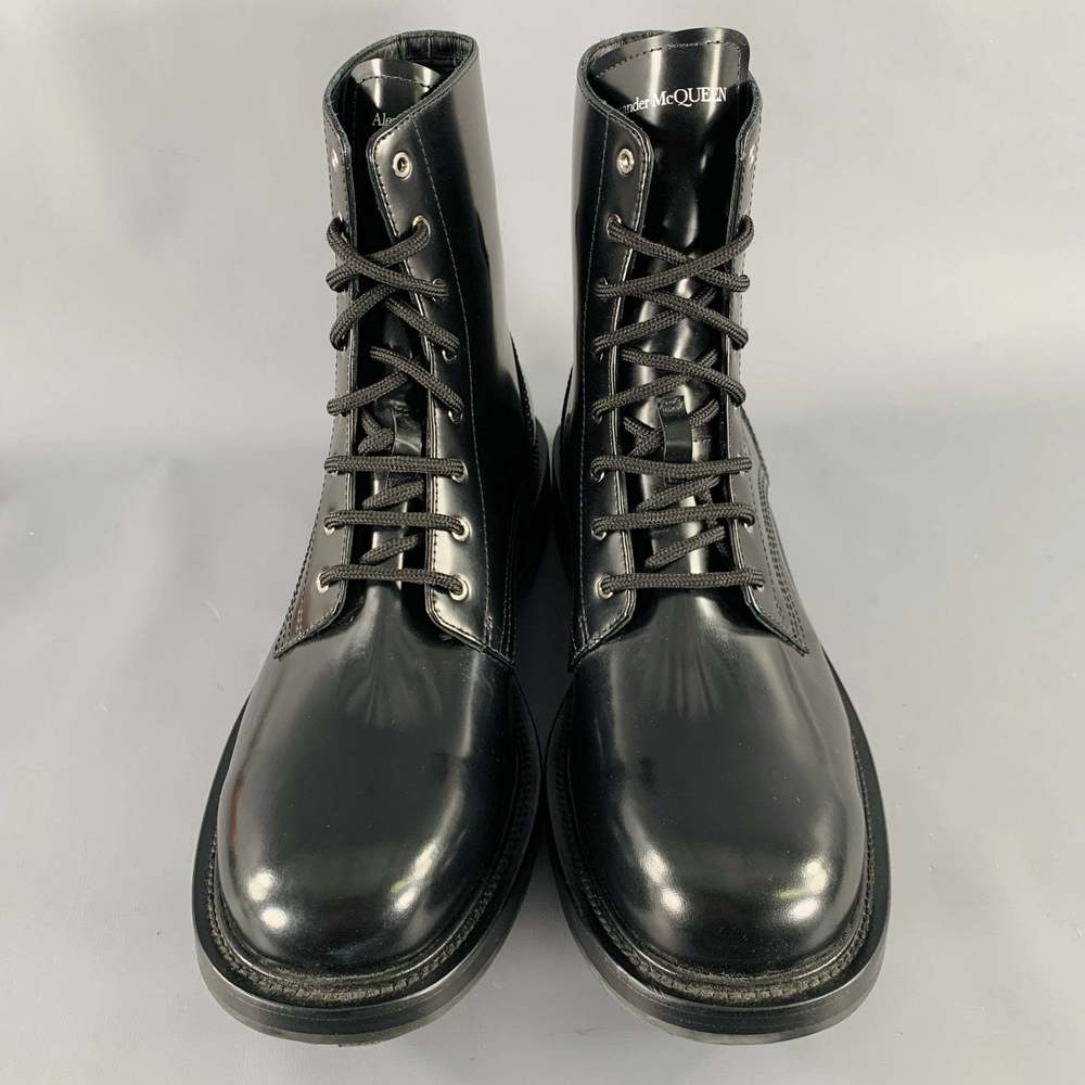 ALEXANDER MCQUEEN Black Leather Combat Lace-Up Boots - Picture 4 of 9